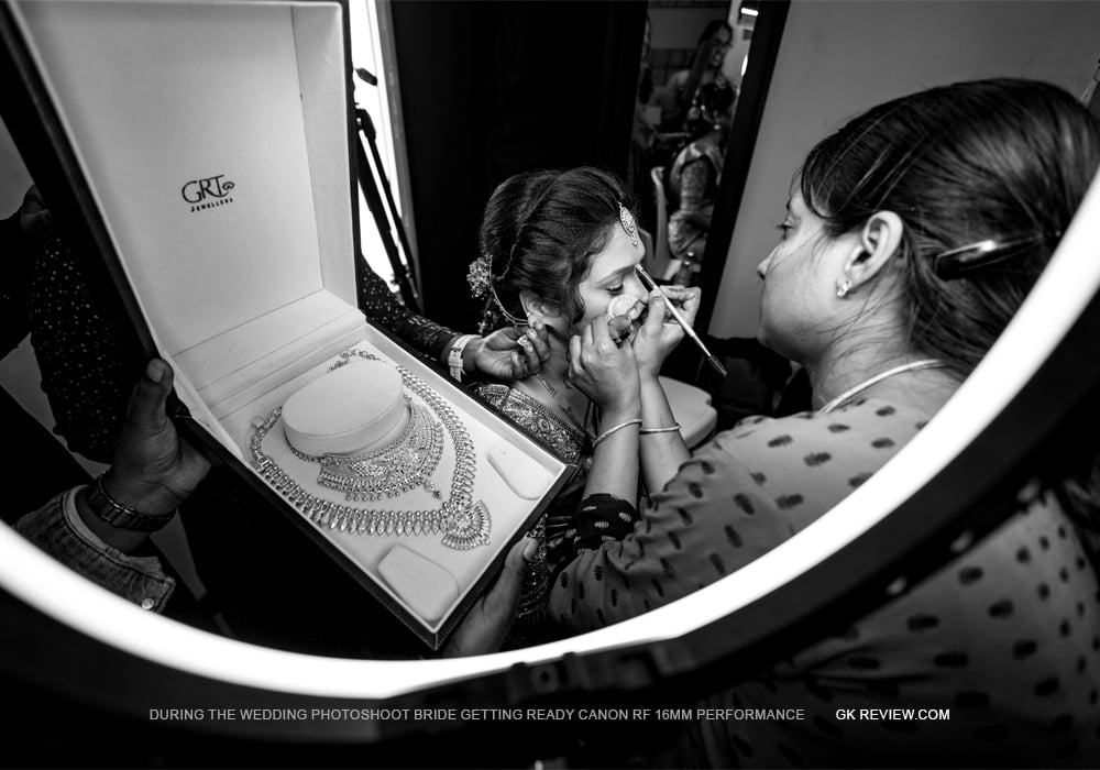 During the wedding photoshoot bride getting ready Canon RF 16mm Performance